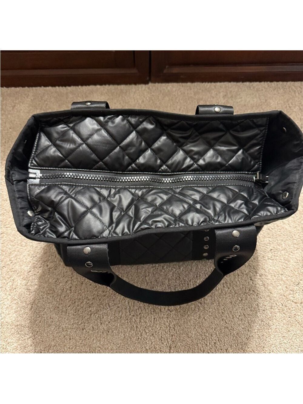 HAUTE SHORE Black Jaime Quilted Tote Bag with Silver Studs - Picture 5 of 8